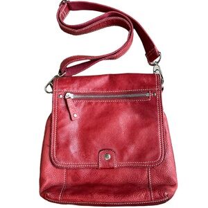 Fossil 75082 red shoulder bag crossbody pebbled leather